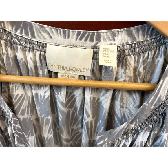 Cynthia Rowley Gray Abstract Print Silk Blouse Long Sleeve Luxury Designer Top - Picture 3 of 4